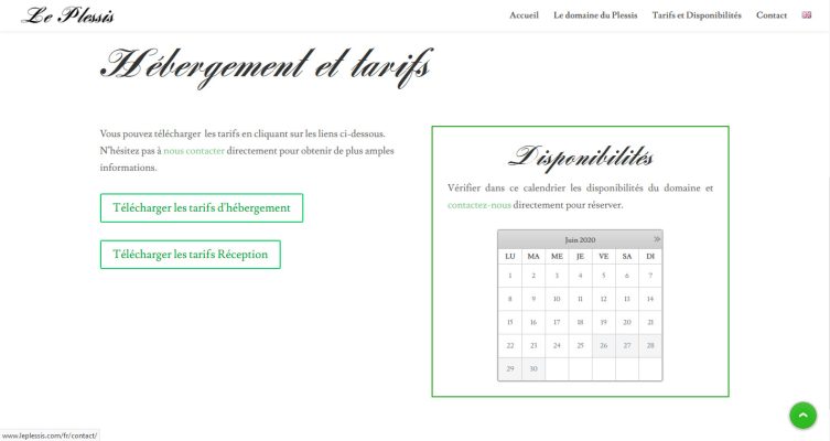 Page intérieure - Disponibilités et tarifs